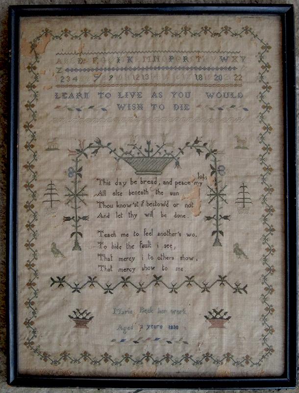 Embroidered Sampler Dated 1830