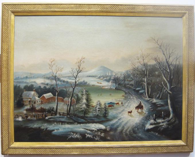 Folk Art Painting of a Winter Landscape