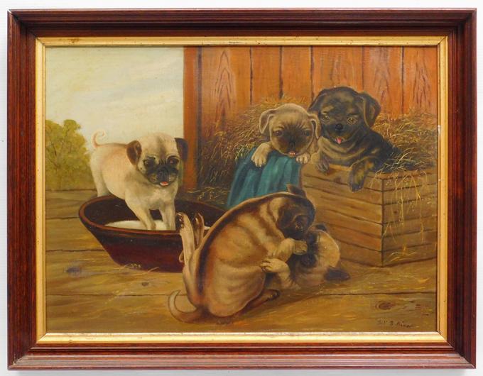 Painting of Pug Puppies