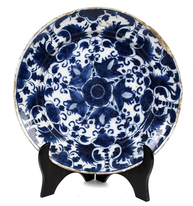 Dutch Delft Charger w/Floral Decoration