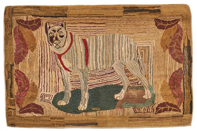 Large Hooked Rug w/Dog