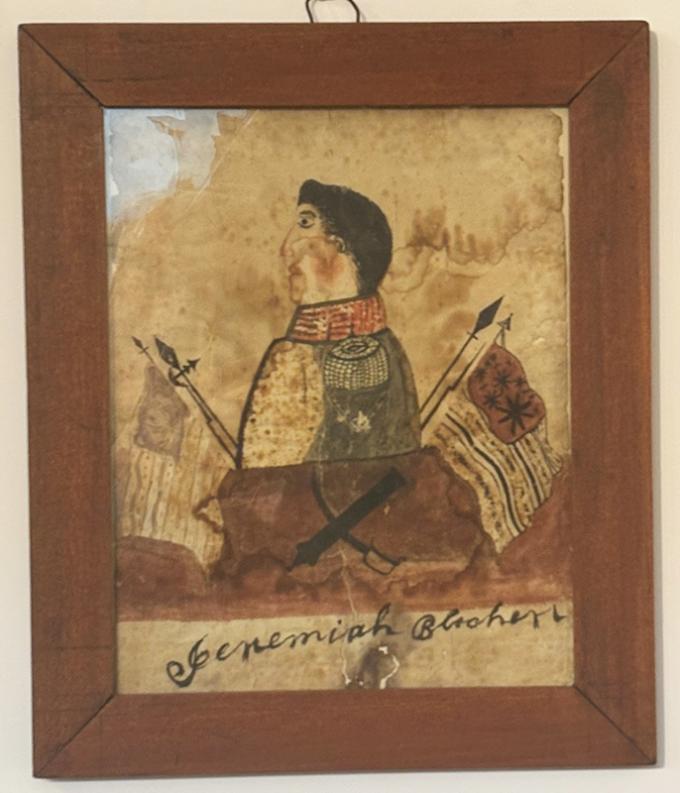 Early naïve watercolor of a military man. 