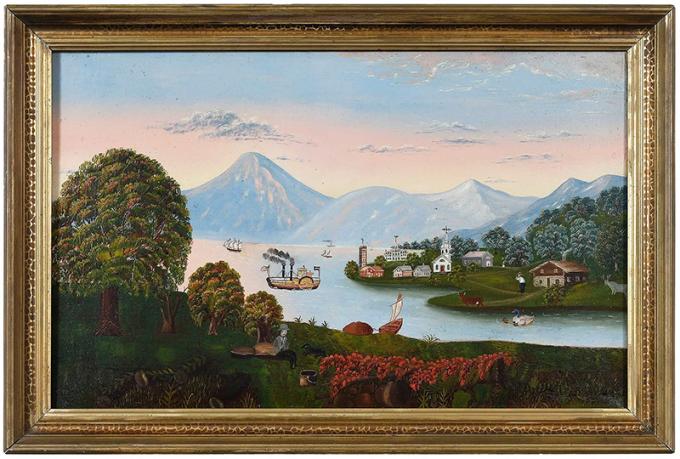 Naïve Painting of a River Scene