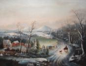 Folk Art Painting of a Winter Landscape