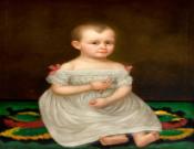 Folk Art Portrait of a Child Holding Candy Cane