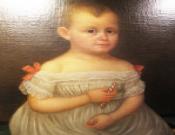 Folk Art Portrait of a Child Holding Candy Cane