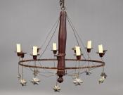 Early Wood & Tin Chandelier w/Lead Stars